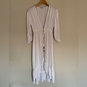 Blue Island White/Gold Boho Flowy Tie Front Beach Cover Up Size Small